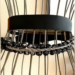 NEW White House Black Market Embellished Beads Chains Bows Black Silver Belt